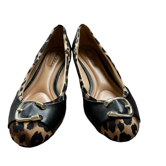 Abella Fina Wedge Pump‎ Women’s 7.5 Leopard Print True Comfort Brown Black - Picture 2 of 9